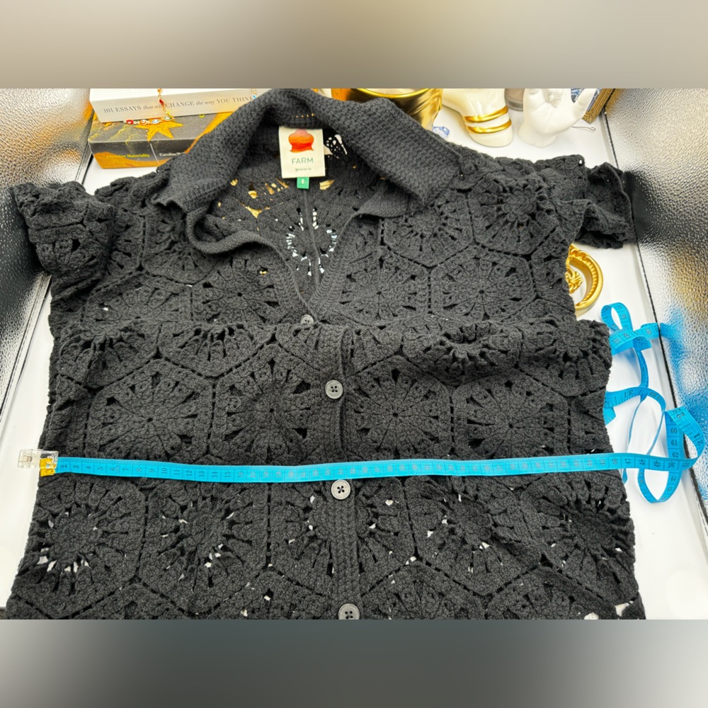🆕 FARM Rio 🧿 NWOT Black Semisheer Floral Button-Up Crochet Cover-Up Dress, S - Picture 15 of 16